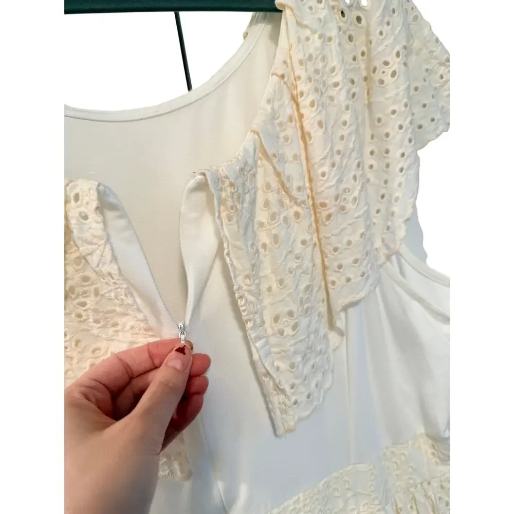 C Wonder 2X Christian Siriano Off Shoulder Eyelet Boho Maxi Dress $149 NEW Cream - Picture 9 of 11